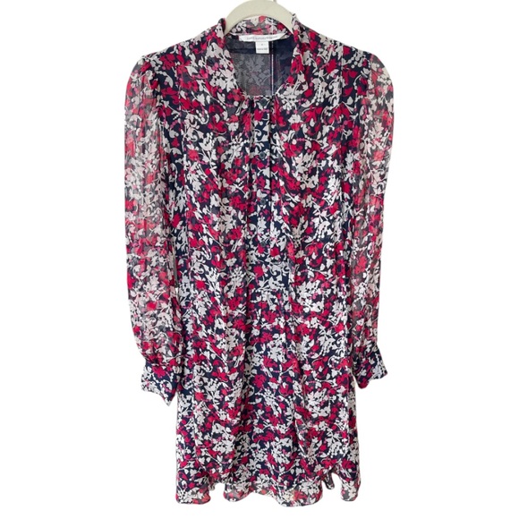 DVF Arabella Tie Neck Silk Chiffon Print Dress Boho Romance Flowy Feminine Sz 2 - Picture 2 of 11